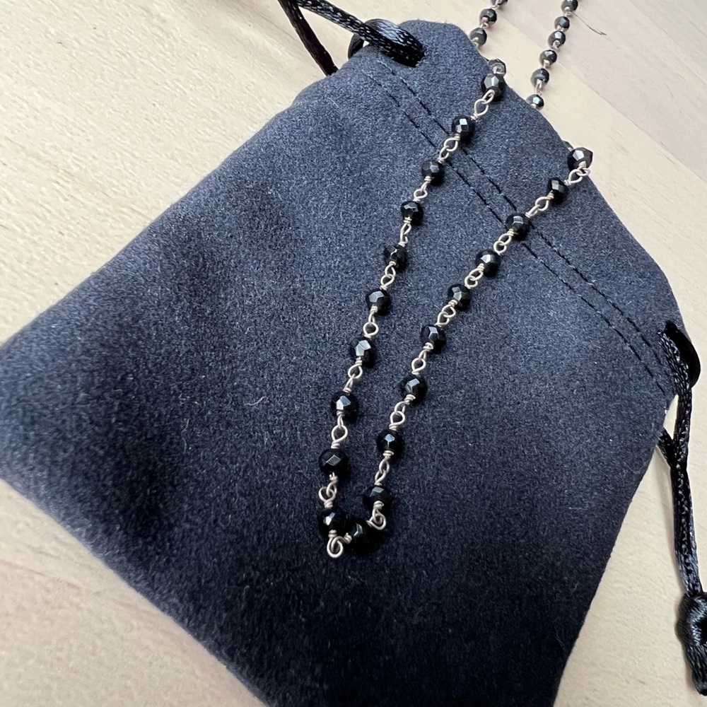 Anthropologie black emerald stones beaded with 925 silver chain links - Picture 4 of 4